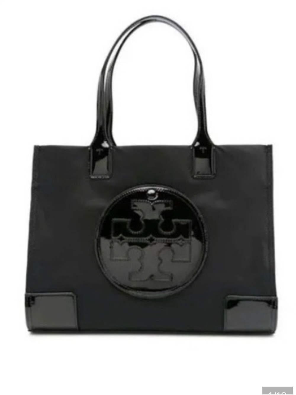 Tory Burch Black Logo Patent Trim Shoulder Tote